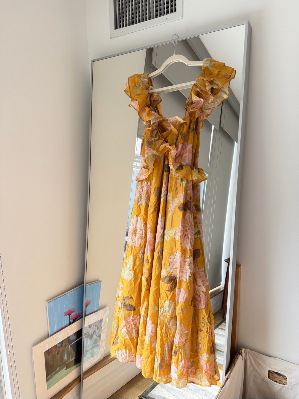 Reiss Yellow Floral Ruffle Maxi Dress